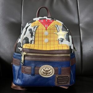 Loungefly Pixar Woody Themed Backpack - Blue, Brown, Yellow
